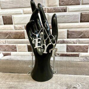 Silver Stainless Initial Letter Pendant Diamond Accent Rope Style Silver Chain